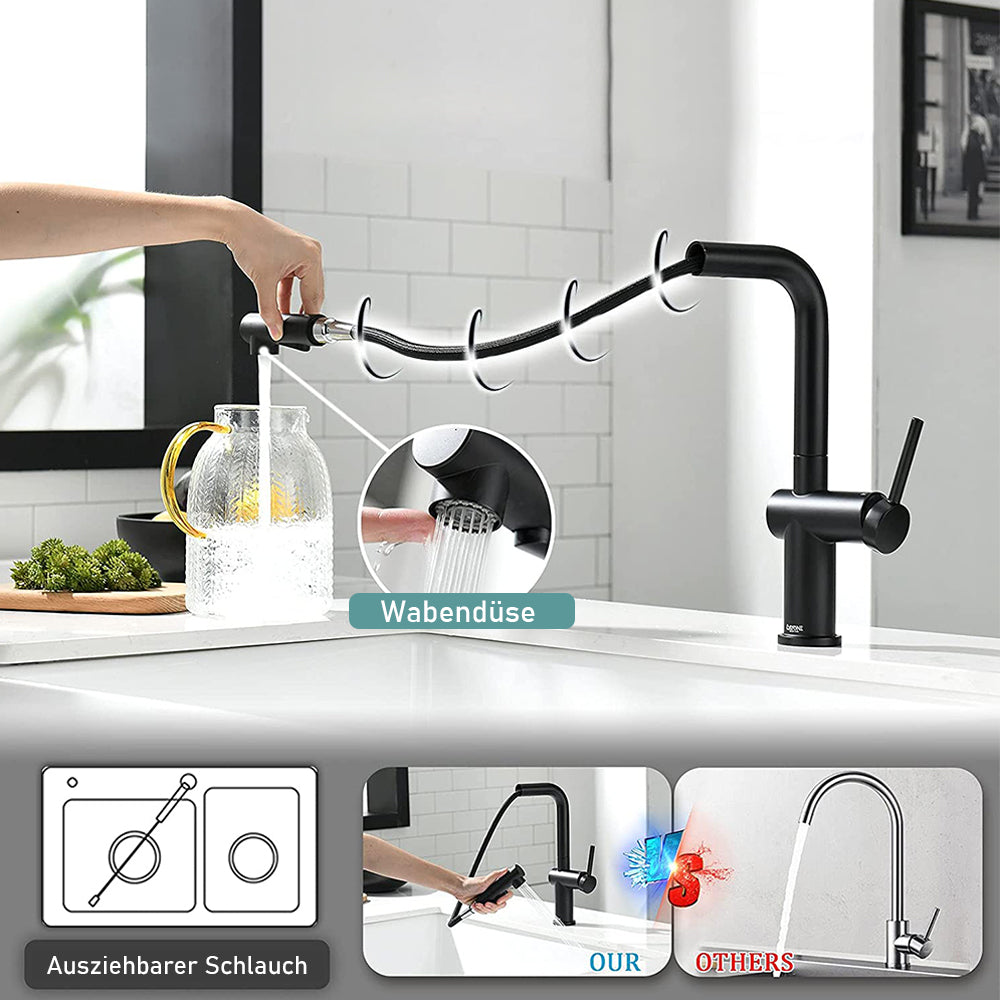 XIIW Waschtischarmatur Küchenarmatur | Ausziehbar | mit Brause | 2 Strahlarten| 360° | Hochdruck