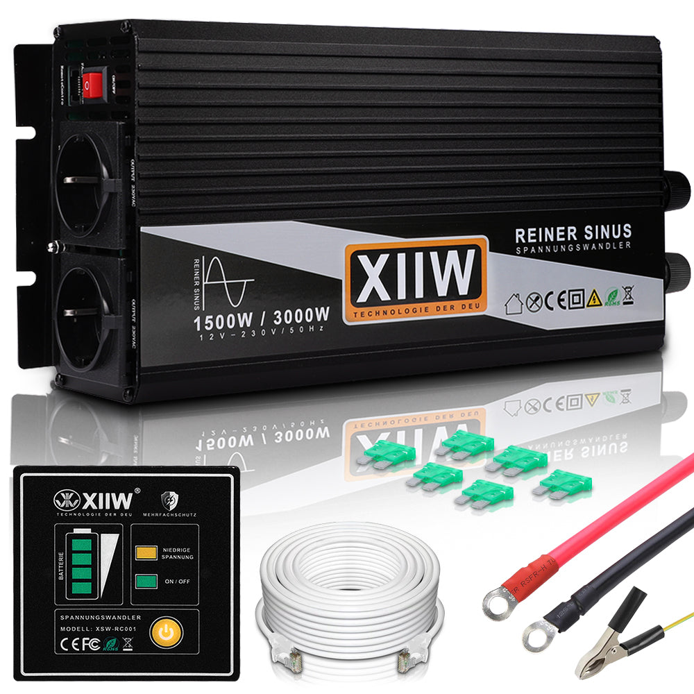 LCD Spannungswandler 1000W/2000W DC12V - AC230V Reiner Sinus Wechselrichter  2USB 