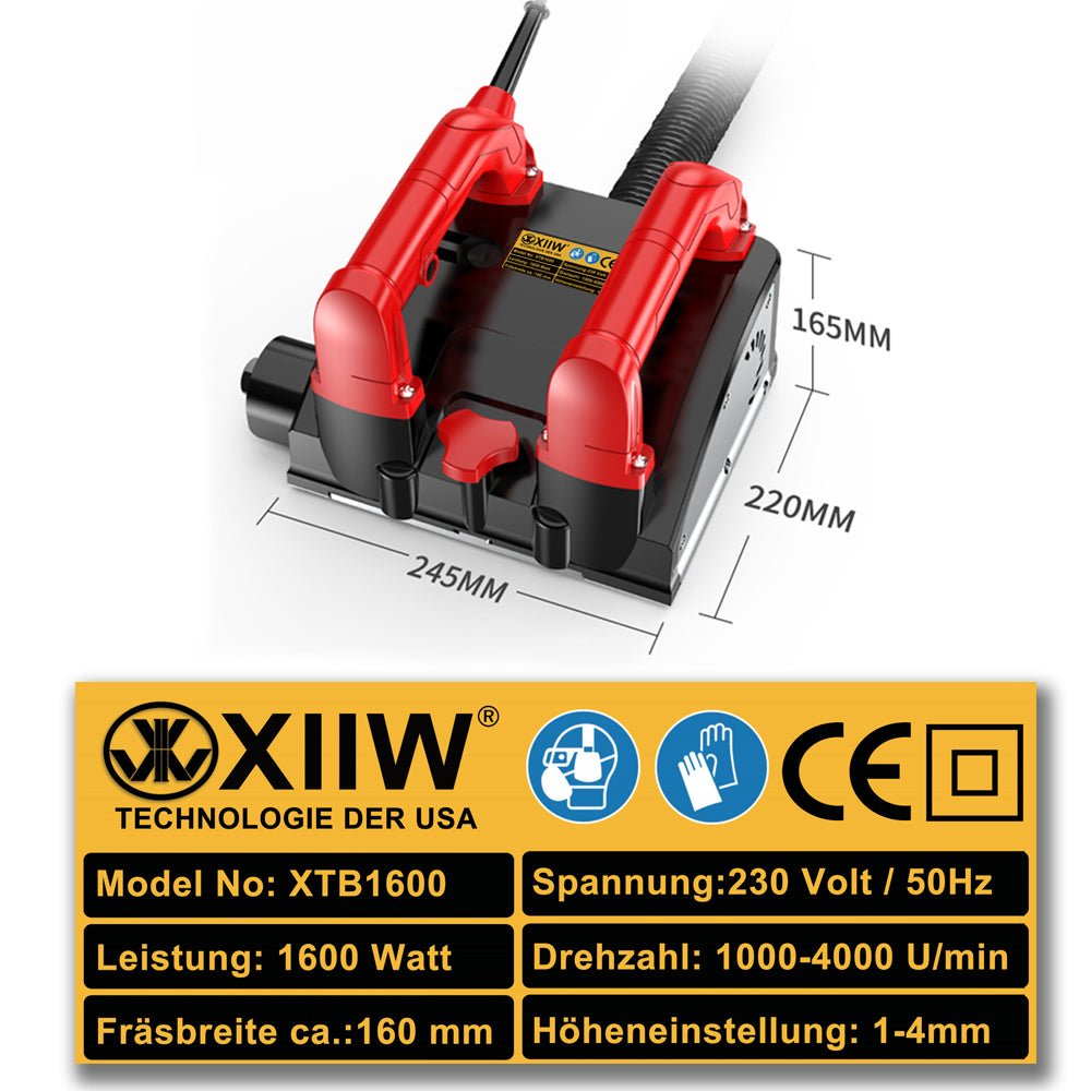 Betonfräse 1600W – Staubabsaugung, stufenlose Höhenverstellung für Beton, Estrich & Mauerwerk