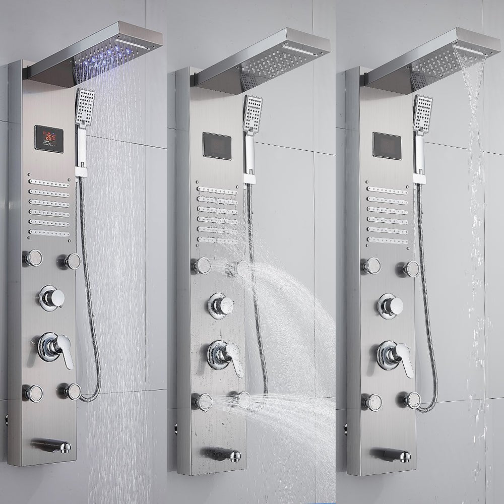 Duschpaneel Regendusche - Temperatur Display - Massagedüsen - Gebürstetes Nickel