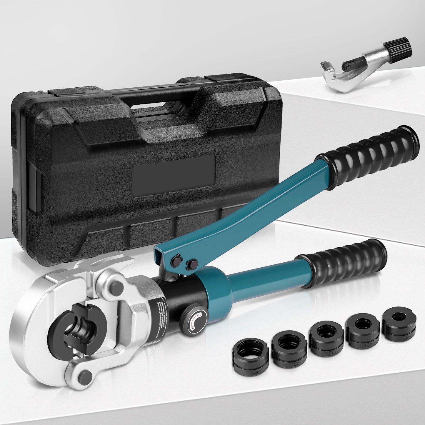 Hydraulische Presszange V-Kontur Set 12–28mm – Profi Verpressung für Kupfer-, Edelstahl- & Verbundrohre