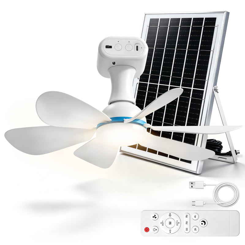 XIIW Solar Camping Ventilator mit LED Licht, 6000mAh Akku, Solarpanel, Fernbedienung & Timer, 3 Lichtfarben, für Zelt & Wohnmobil