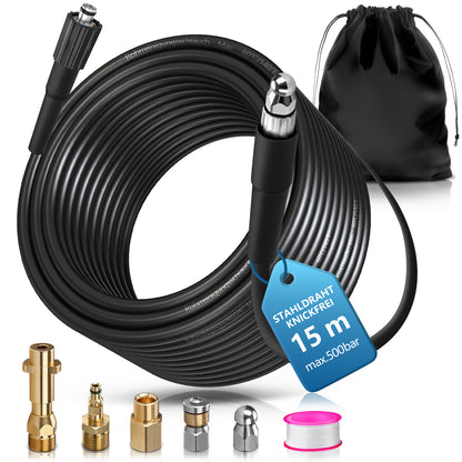 Professioneller Hochdruck-Rohrreinigungsschlauch 4-Schichten-System mit starre & rotierende Düsen, kompatibel mit Kärcher K2-K7, 500 bar