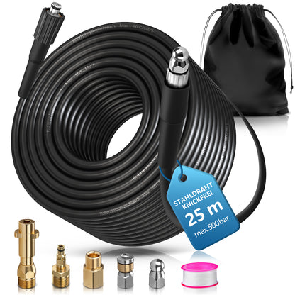 Professioneller Hochdruck-Rohrreinigungsschlauch 4-Schichten-System mit starre & rotierende Düsen, kompatibel mit Kärcher K2-K7, 500 bar