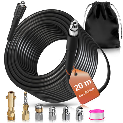 Professioneller Hochdruck-Rohrreinigungsschlauch mit 3-Schichten-System und 5 Düsen für Kärcher K2-K7 Hochdruckreiniger, bis 400 bar Betriebsdruck