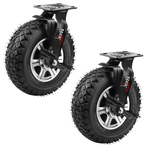 10" Schwerlastrolle mit Bremse – 250 mm Luftreifen, Aluminium Halterung, 170 kg Tragkraft, für Werkbank & Gerätewagen