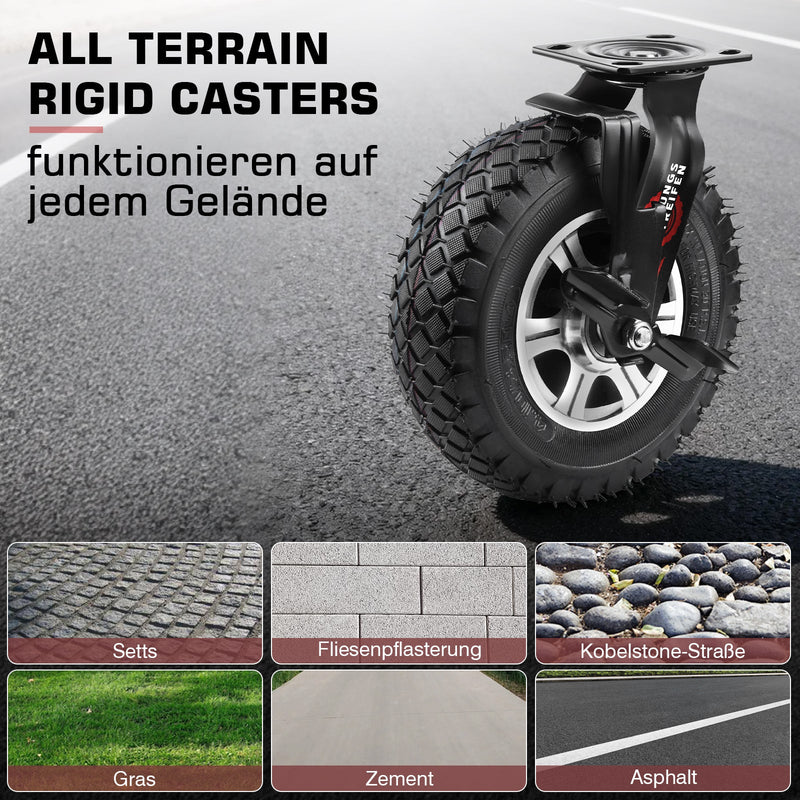 10" Universelle Schwerlastrolle mit Bremse – 360° drehbar, 250 mm Luftreifen, 170 kg Tragkraft, für Werkstatt & Transportwagen