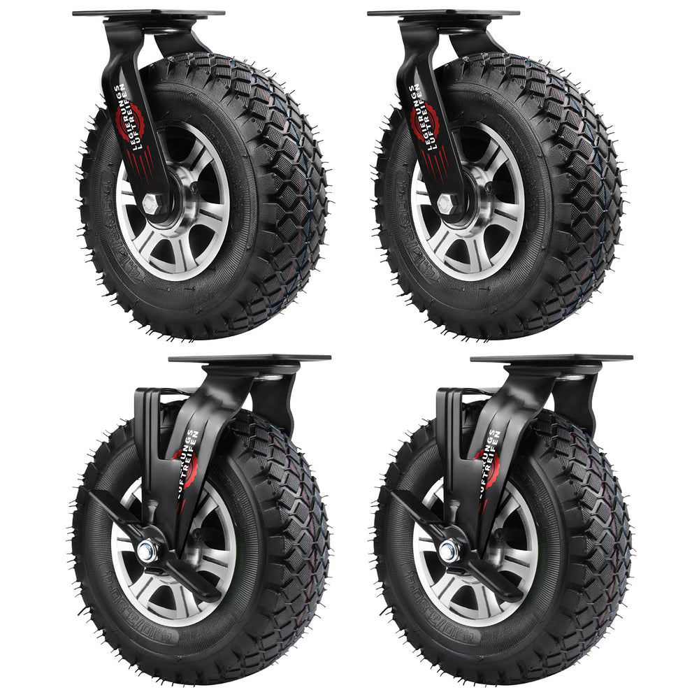 10" Universal heavy-duty caster with brake – 360° swivel, 250 mm pneumatic tire, 170 kg load capacity, for workshop & transport cart