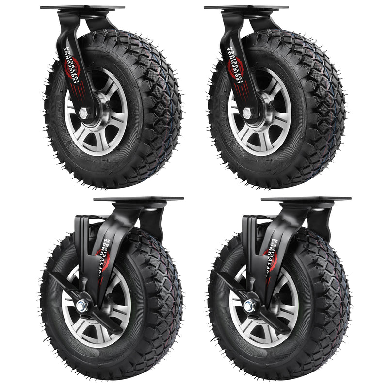 10" Universelle Schwerlastrolle mit Bremse – 360° drehbar, 250 mm Luftreifen, 170 kg Tragkraft, für Werkstatt & Transportwagen