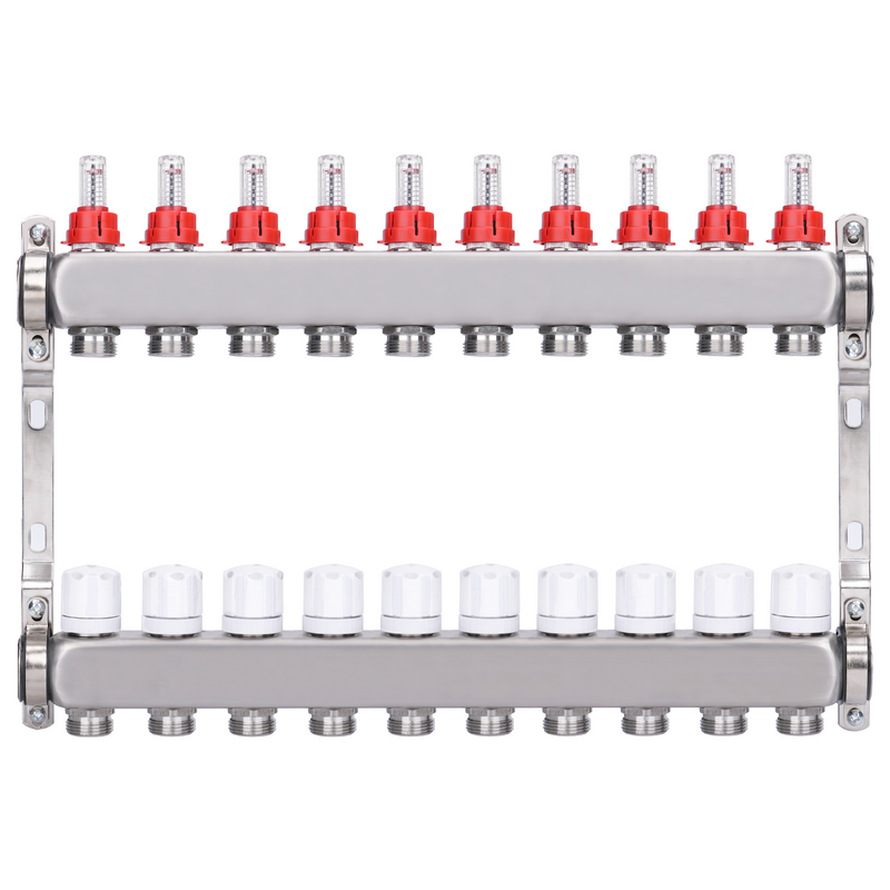 Fußbodenheizungsverteiler 2 Heizkreise | Edelstahl, Durchflussmesser & Entlüfter