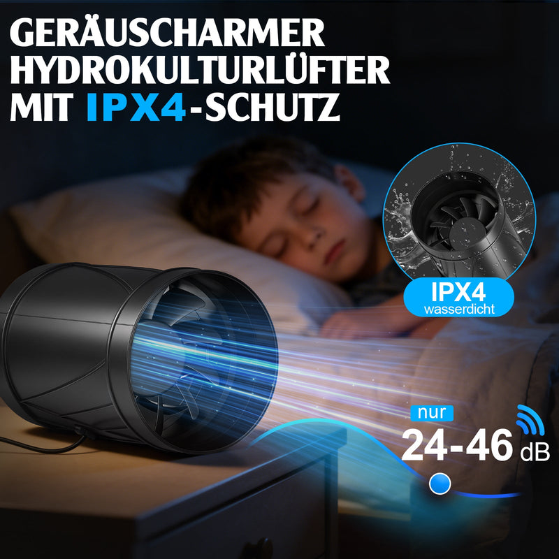 100mm Rohrventilator mit stufenloser Drehzahlregelung – Leiser, energiesparender Abluftventilator für Küche, Bad & kleine Räume