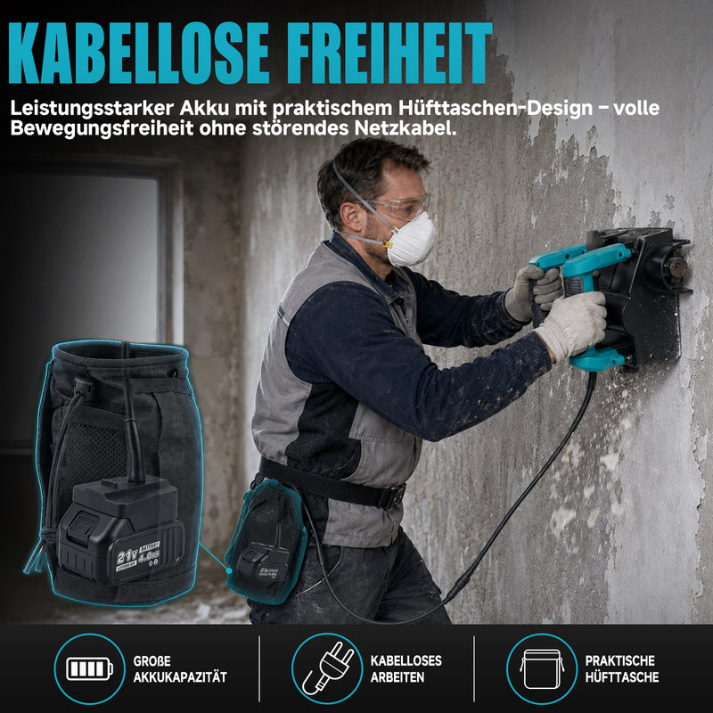 XIIW Akku Wandfräse 1600W, Akku Putzfräse & Sanierungsfräse 0–4 mm, 120 mm, 3×4,0Ah Akku, Seitenfräser, 1000–4000 U/min