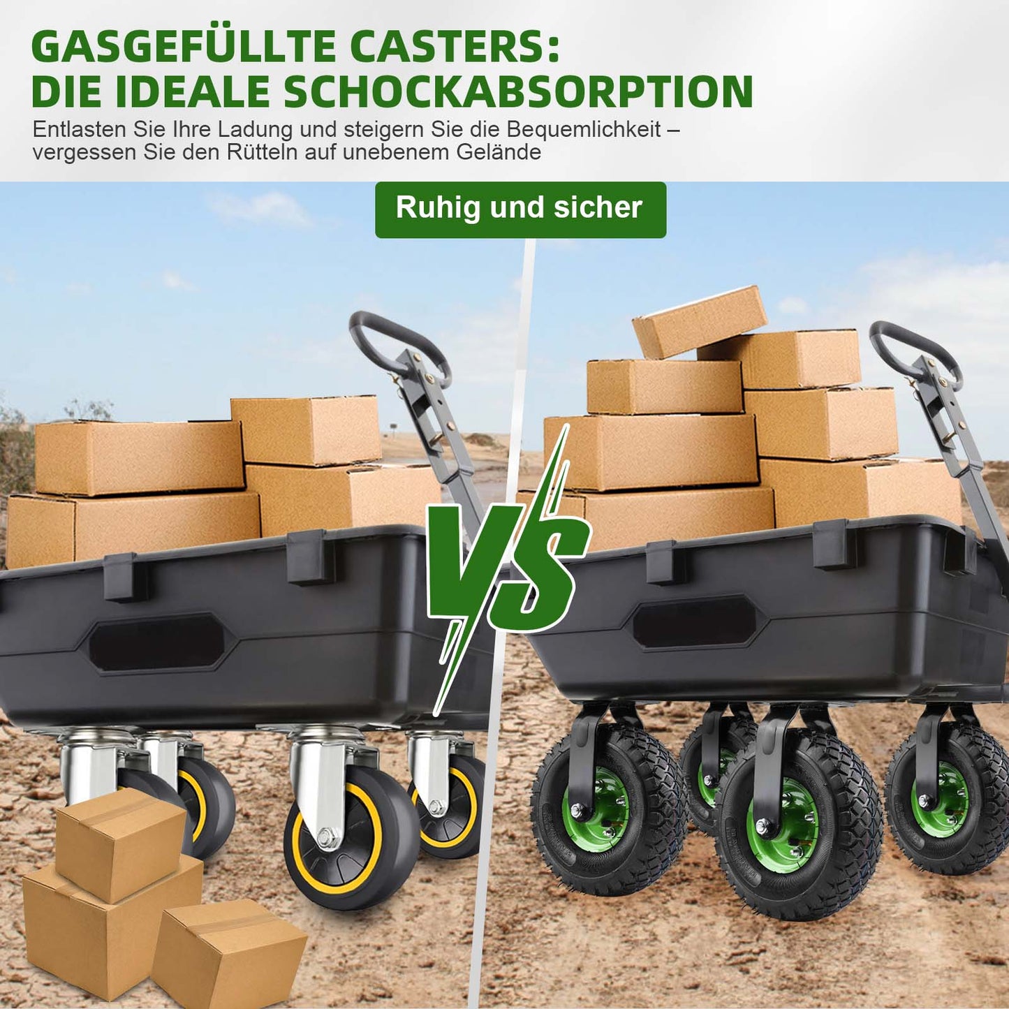 2er-Set Schwerlast-Gelenkräder 250mm – 360° drehbar, luftgefüllt, bis 600kg – für Werkstatt & Garten