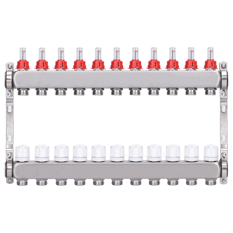 Fußbodenheizungsverteiler 2 Heizkreise | Edelstahl, Durchflussmesser & Entlüfter