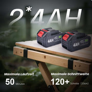 12 - Zoll Akku - Kettensäge – Bürstenloser Motor, Automatische Schmierung & Kettenspannung, Doppelakku 4 Ah