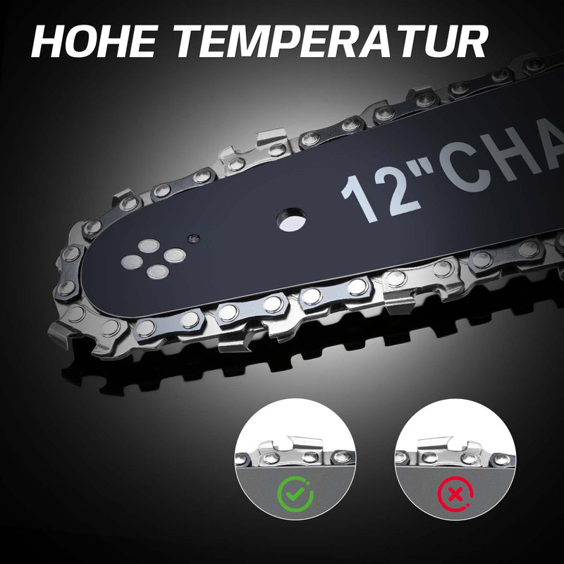 12 - Zoll Akku - Kettensäge – Bürstenloser Motor, Automatische Schmierung & Kettenspannung, Doppelakku 4 Ah