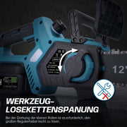 12 - Zoll Akku - Kettensäge – Bürstenloser Motor, Automatische Schmierung & Kettenspannung, Doppelakku 4 Ah