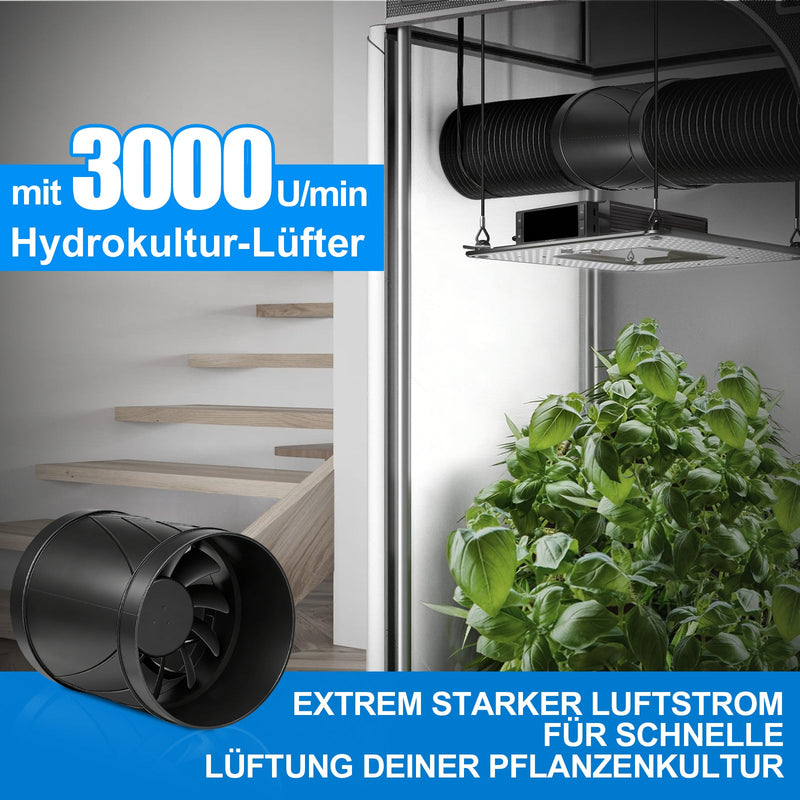 150mm Rohrventilator mit stufenloser Drehzahl – Kraftvoll, leise, 9,8 m³/min Luftstrom für Garage & Keller