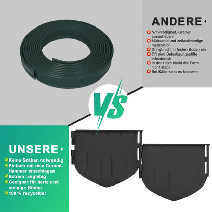 180 Stück Gartenrandstein Kunststoff Set – recyceltes PA66 GF30, UV - und frostbeständig, Stecksystem für Blumenbeete, Wege & Rasenflächen