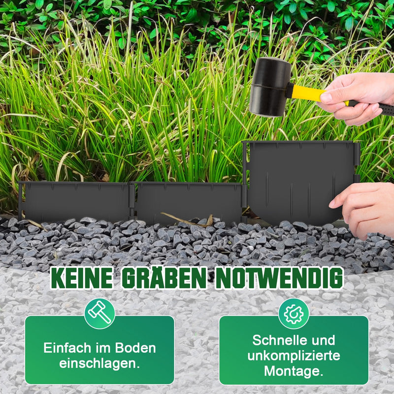 180 Stück Gartenrandstein Kunststoff Set – recyceltes PA66 GF30, UV - und frostbeständig, Stecksystem für Blumenbeete, Wege & Rasenflächen