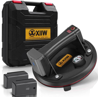 Mit 2X Akku & Manometer, Elektrischer Saugheber Max. 300KG | Selbst Nachsaugend Glasheber 8" - XIIW