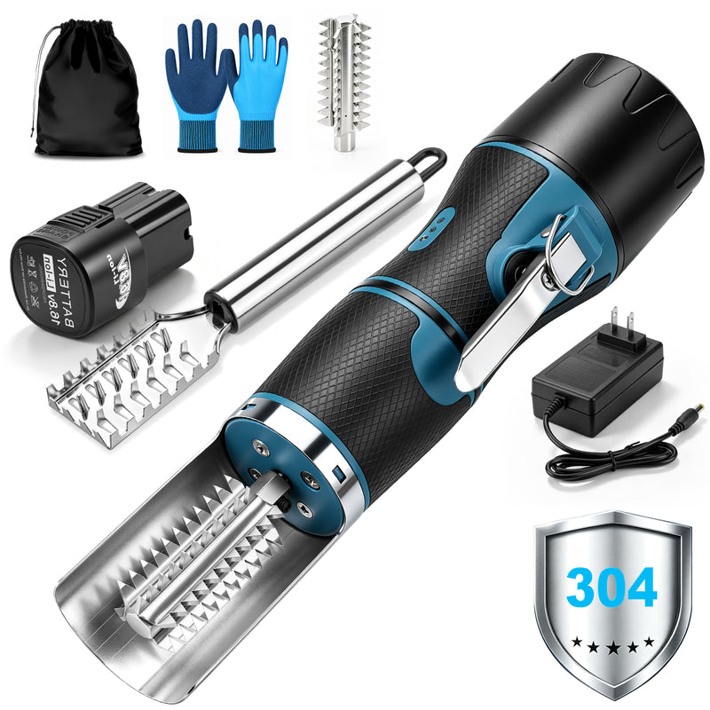 XIIW Elektrischer Fischentschupper 650W 7500 U/min, Fischschupper mit 304 Edelstahl, abwaschbar, 180° Schutzhaube, 2200mAh Akku