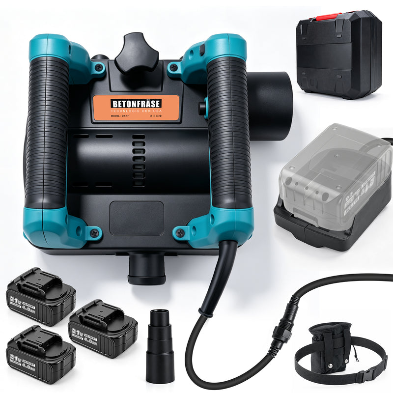 XIIW Akku Wandfräse 1600W, Akku Putzfräse & Sanierungsfräse 0–4 mm, 120 mm, 3×4,0Ah Akku, Seitenfräser, 1000–4000 U/min