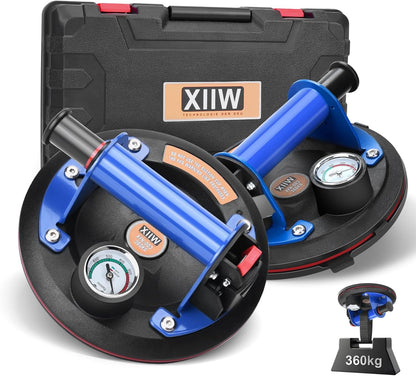 XIIW Saugheber Max. 360kg Glasheber Metallgriff mit Manometer 8'' Vakuum Saugnapf - 2Stk - XIIW