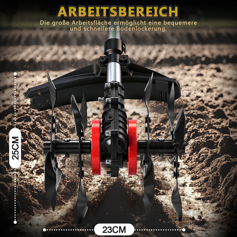 2 - in - 1 Akku Freischneider mit Bodenhacke 18 - 21V, 1380W, 23cm Arbeitsbreite, 2x 4.0Ah Akku, 7 Schneidwerkzeuge