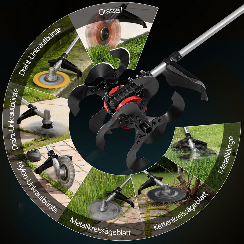 2 - in - 1 Akku Freischneider mit Bodenhacke 18 - 21V, 1380W, 23cm Arbeitsbreite, 2x 4.0Ah Akku, 7 Schneidwerkzeuge