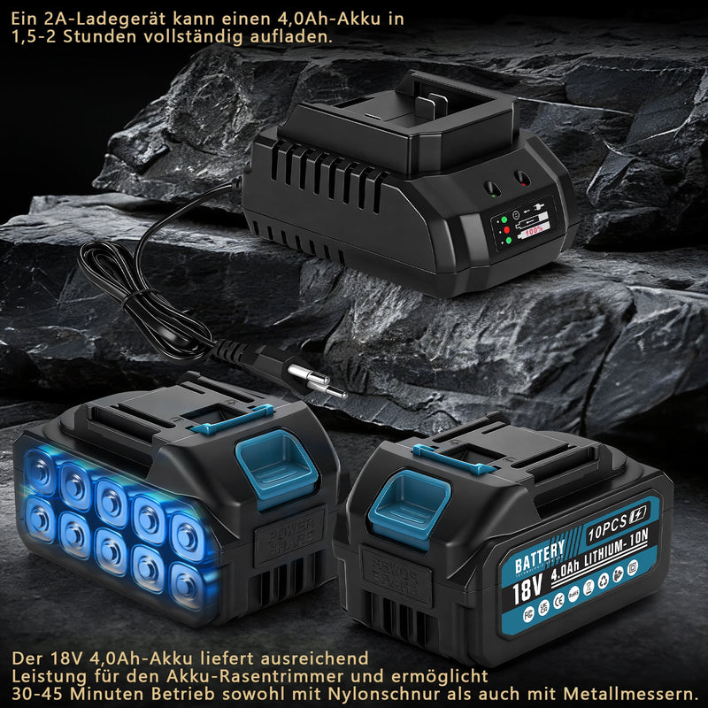 2 - in - 1 Akku Freischneider mit Bodenhacke 18 - 21V, 1380W, 23cm Arbeitsbreite, 2x 4.0Ah Akku, 7 Schneidwerkzeuge