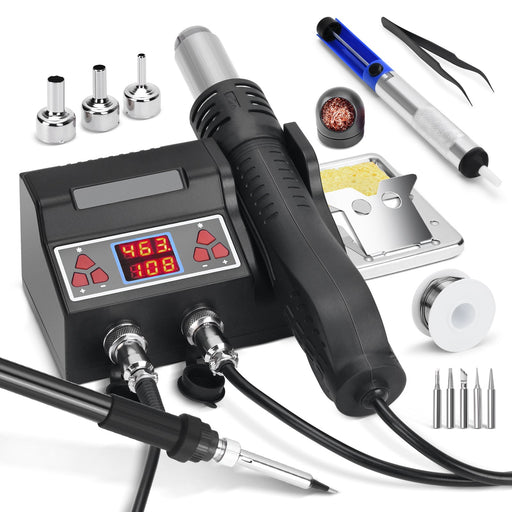 2 - in - 1 Lötstation mit Heißluft & 80W Lötkolben | 780W | PID - Temperaturregelung | Komplett - Set für SMD/BGA