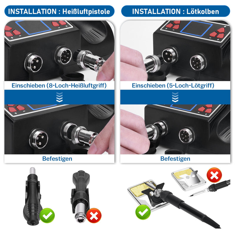 2 - in - 1 Lötstation mit Heißluft & 80W Lötkolben | 780W | PID - Temperaturregelung | Komplett - Set für SMD/BGA