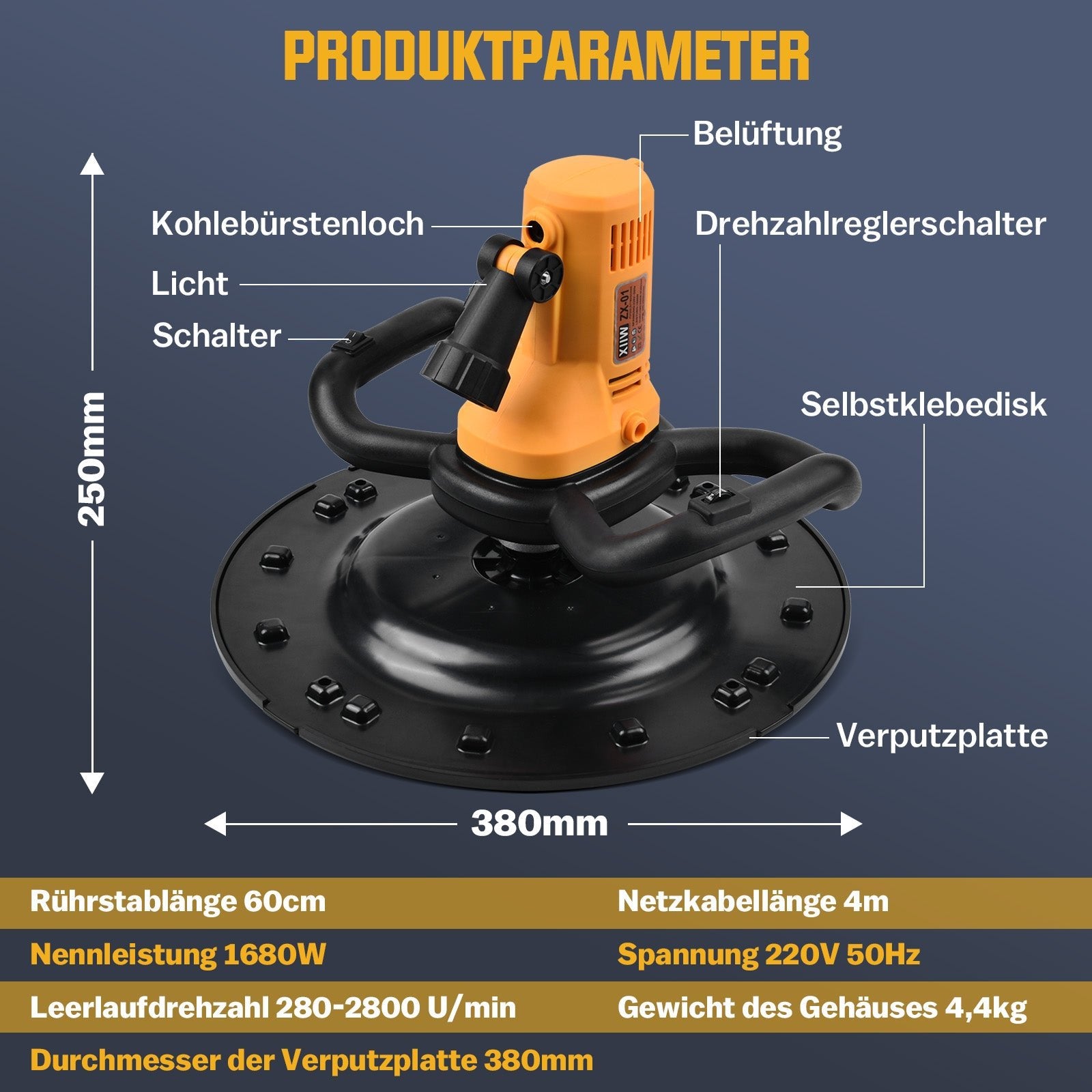 2 - in - 1 Putzglättmaschine + Betonmischer – 1680W, LED, 6 - Gang Drehzahl, Vielseitig