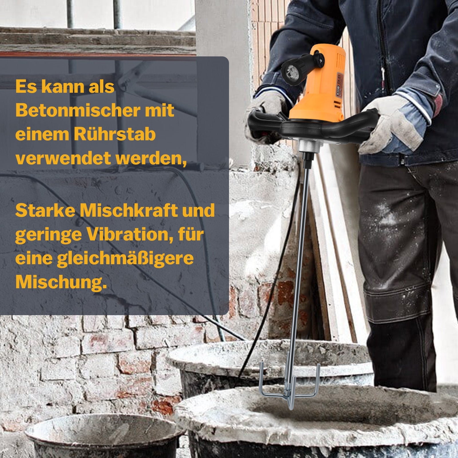 2 - in - 1 Putzglättmaschine + Betonmischer – 1680W, LED, 6 - Gang Drehzahl, Vielseitig