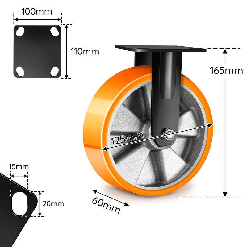 2×125mm Schwerlast - Bockrollen mit Bremse – Leise, stabil & rostfrei für Möbel, Werkstatt & Regale