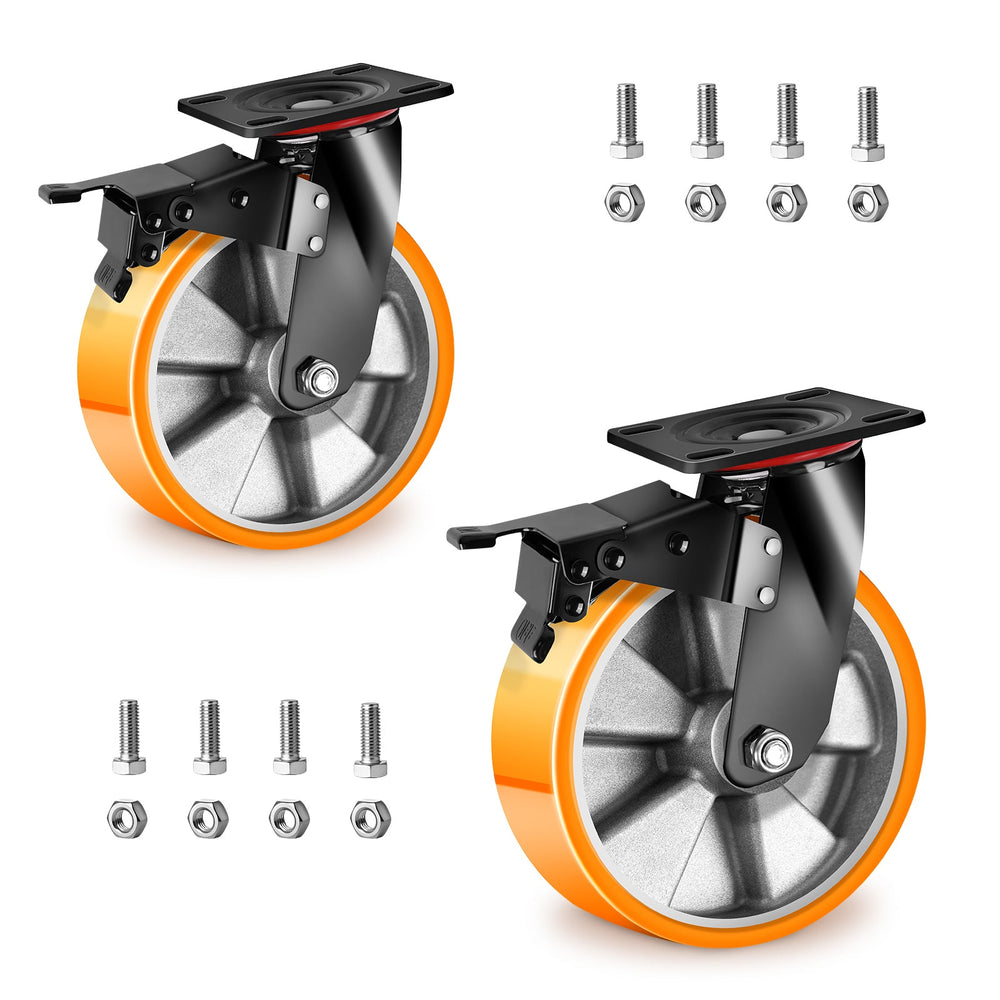2×125mm zwenkwielen voor zwaar gebruik met rem – stille & stabiele wielen voor meubels, werkplaats & huishouden