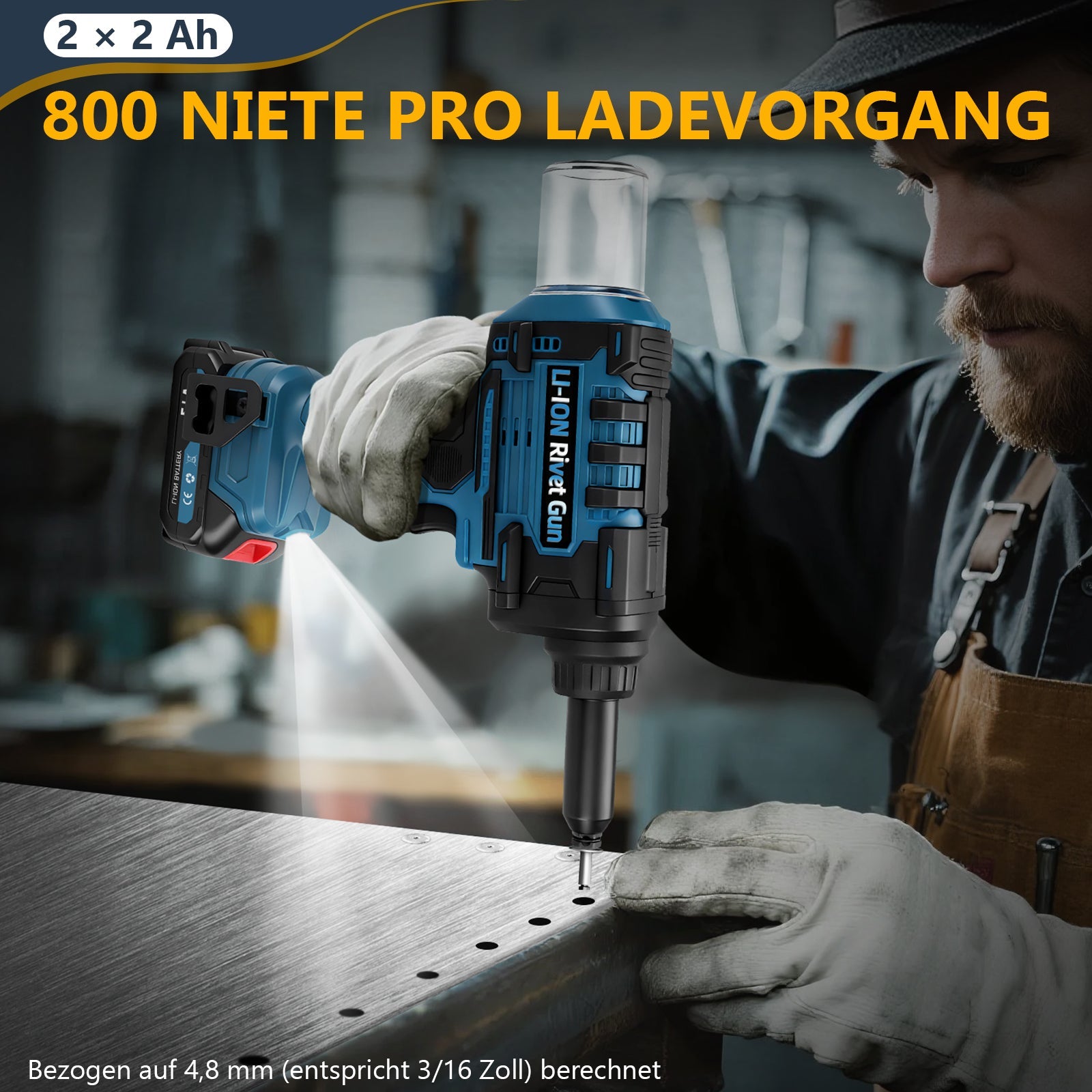 21V Cordless Rivet Gun Brushless 10kN Electric Rivet Tool for Aluminum Steel Stainless Steel