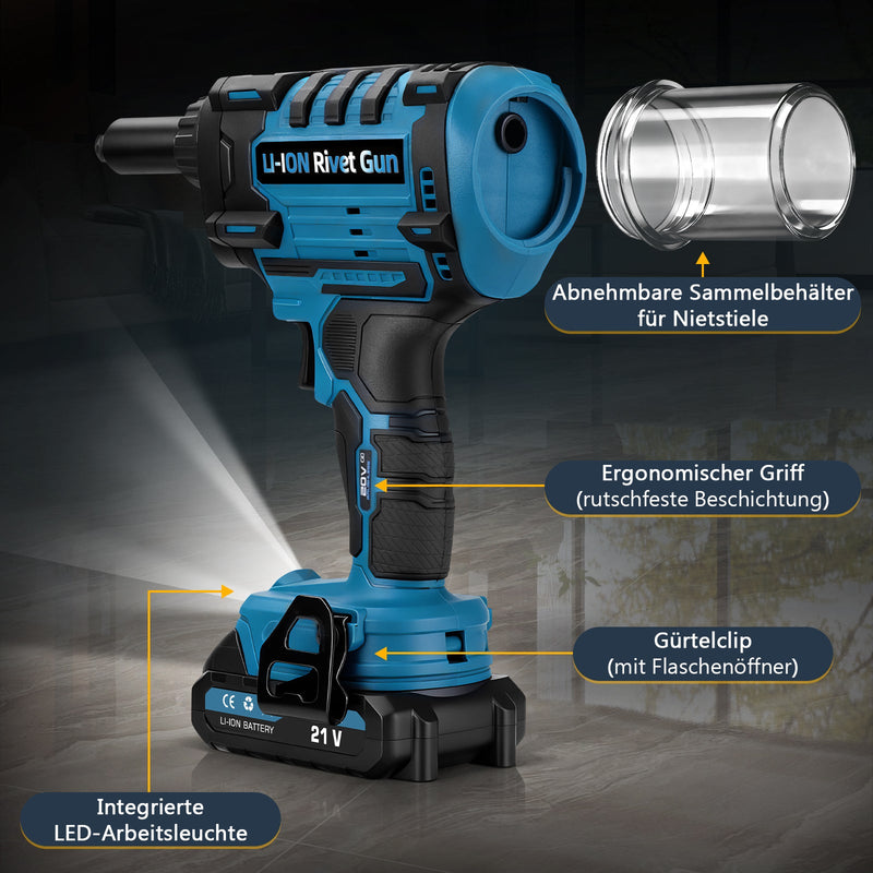 21V Cordless Rivet Gun Brushless 10kN Electric Rivet Tool for Aluminum Steel Stainless Steel