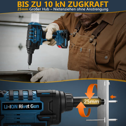 21V Cordless Rivet Gun Brushless 10kN Electric Rivet Tool for Aluminum Steel Stainless Steel