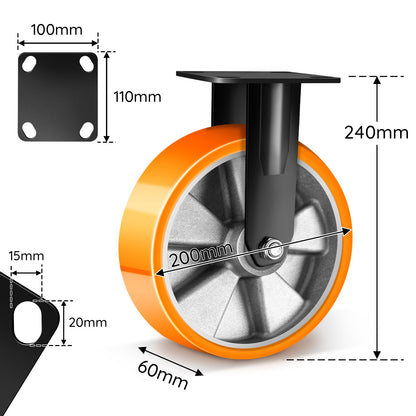2×200mm Schwerlast - Bockrollen – Geradeaus, leise & extrem belastbar für Werkstatt, Garage & Maschinen