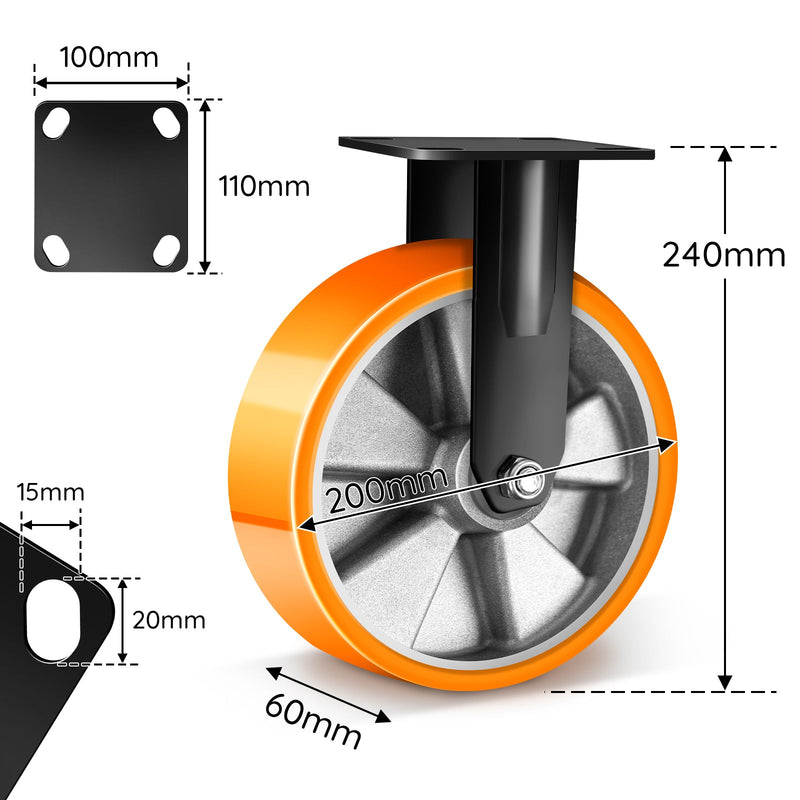 2×200mm Schwerlast - Bockrollen – Geradeaus, leise & extrem belastbar für Werkstatt, Garage & Maschinen