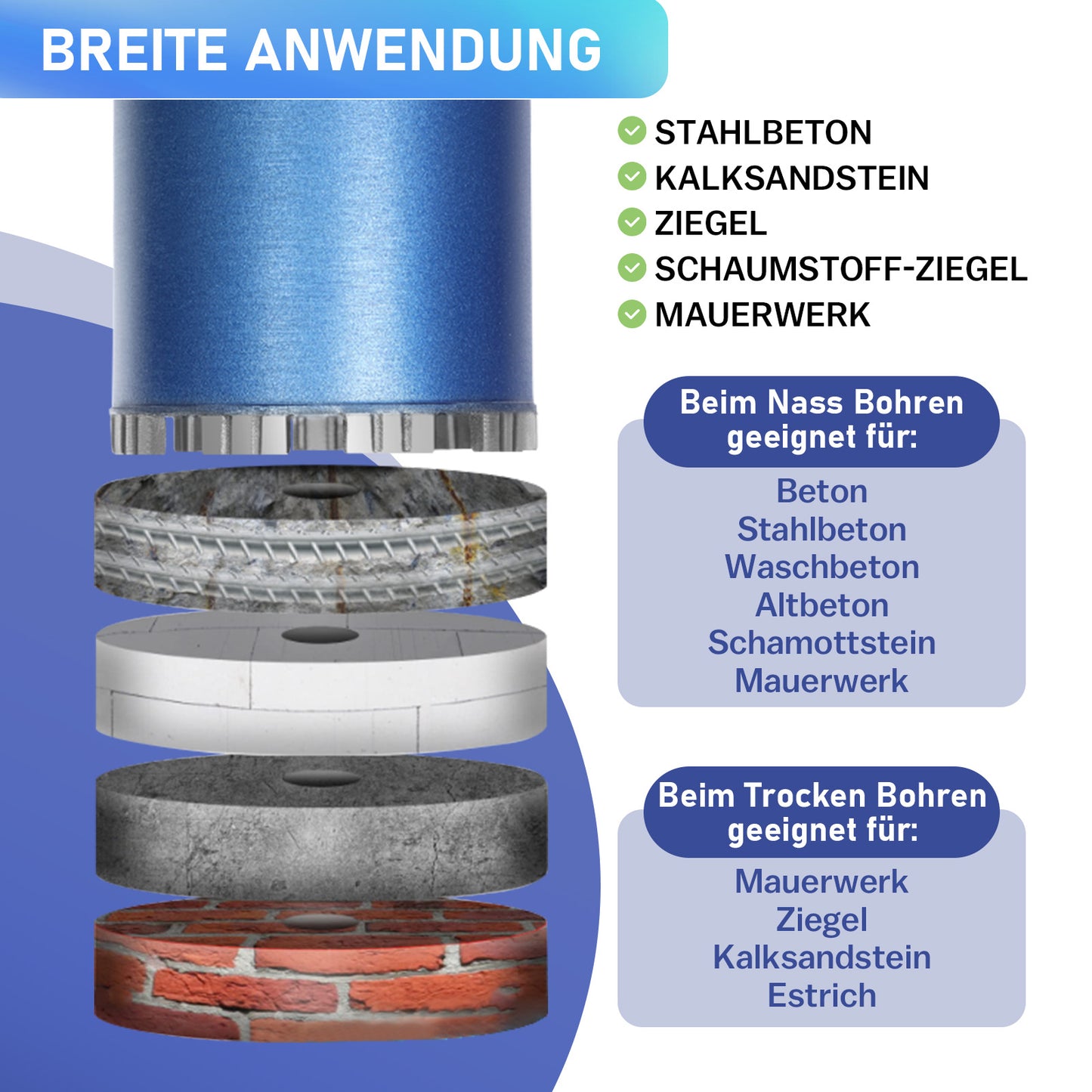 Diamond core bit L 460mm | Ø52mm-Ø200mm | 1 1/4 inch UNC | with turbo segment SDS-PLUS adapter core drill segment height 10mm wet core bit dry core bit laser welded for concrete granite marble stone masonry 