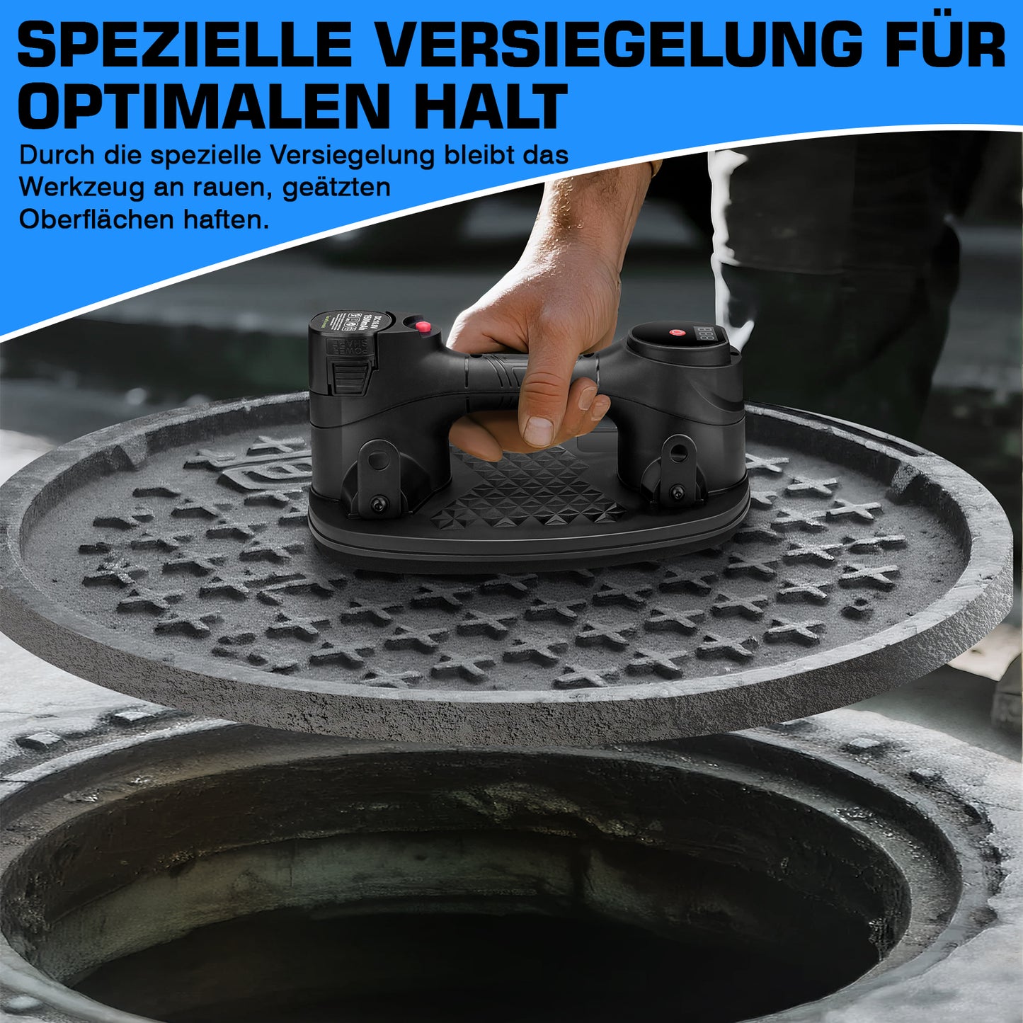 Akku Saugheber 180 kg – Tragbarer Vakuum-Hebegerät für Glas, Fliesen, Unterbeton & Trockenguss-Pflastersteine