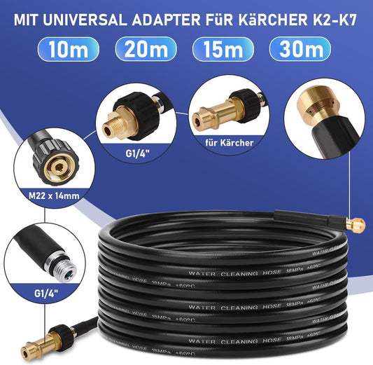 10-30m Rohrreinigungsschlauch Max. 180Bar mit M22 Adapter für Kärcher K2-K7