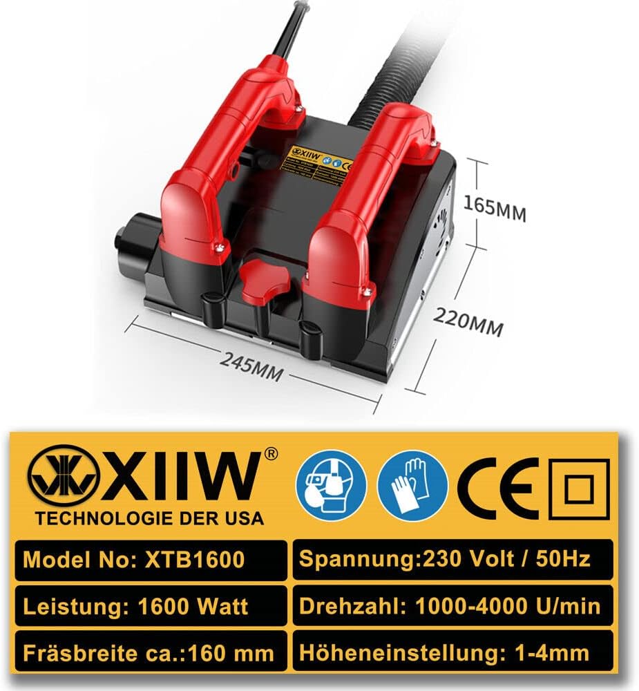 XIIW Wandschleifer – Elektrisches Schleifgerät mit 1600W Leistung & Hartmetall-Frästrommel für Wand & Boden