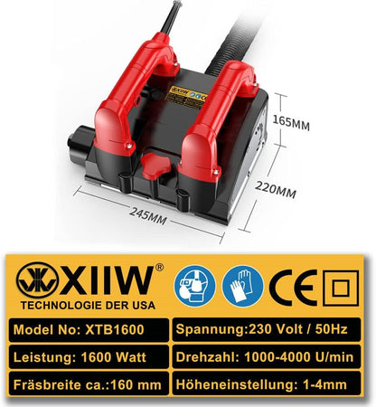 XIIW Wandschleifer – Elektrisches Schleifgerät mit 1600W Leistung & Hartmetall-Frästrommel für Wand & Boden