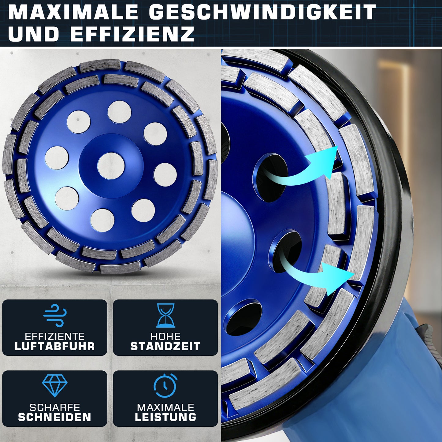 Premium Diamant-Turboschleifscheibe 180 mm mit 22,23 mm Bohrung für Winkelschleifer