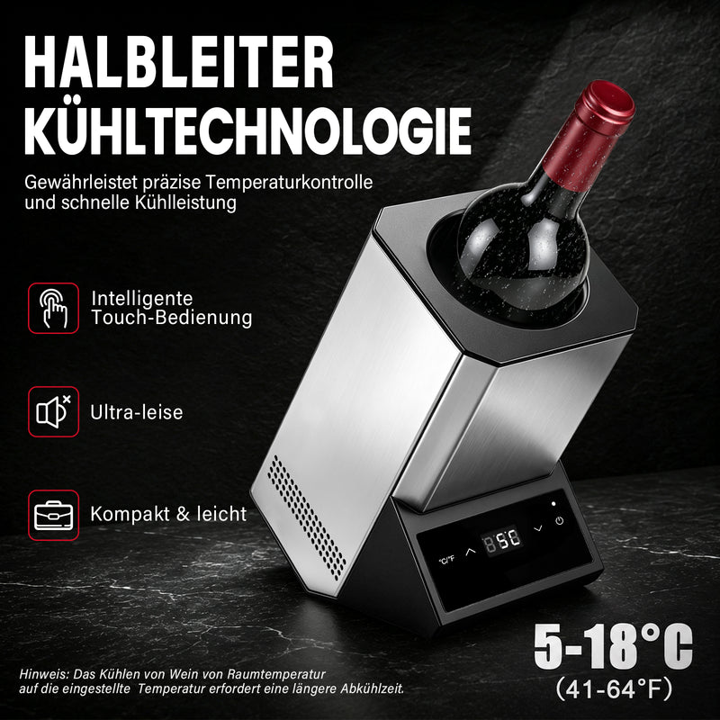 XIIW Elektrischer Weinkühler 5–18 °C, Flaschenkühler bis Ø92 mm mit Touchscreen, 39 dB für Wein, Sekt & Champagner