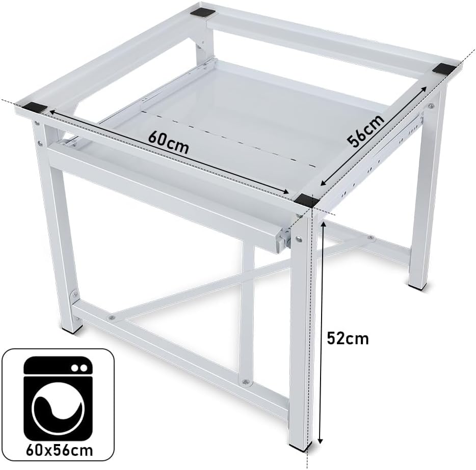 Edelstahl Stahl Waschmaschinesockel inkl. Ausziehbare Ablage Max. 150kg, 60x56x52 cm Waschmaschinen Untergestell